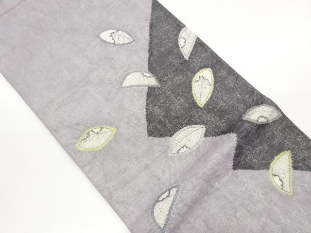 JAPANESE KIMONO / FUKURO OBI / GIN-TOSHI / SHIBORI / LEAVES / ARTIST WORK